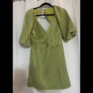 Lulus green glitter puff sleeve dress